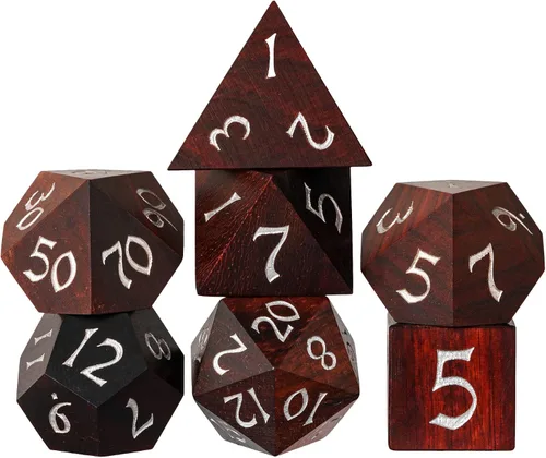 Miniatura 2 de Juego de dados D&D de sándalo rojo, dados poliédricos de madera natural con caja de lata de metal para juegos de rol y juegos de mesa