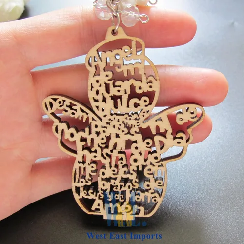 Miniatura 8 de Llavero de ángel de bautismo hecho de madera (12 piezas) /recuerdos de comunión para niño o niña recuerdos de bautizo con bolsas de organza