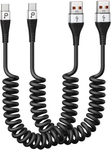 Miniatura 11 de Cable USB C de carga rápida, paquete de 2 cables de carga USB A a USB C en espiral de 3 pies para automóvil, cable de carga USB-C compatible