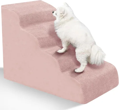 Miniatura 24 de Escaleras para Perros para Perros Pequeños - Rampa de Espuma de Alta Densidad, Pasos Extra Anchos para Mascotas con Fondo Antideslizante para Camas