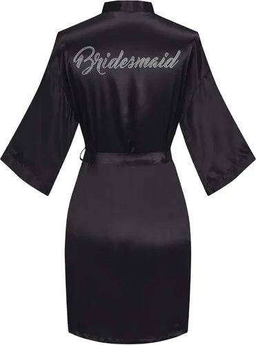 Miniatura 30 de Bata de boda para mujer, para novia, dama de honor, corta, de satén, kimono, batas de seda para prepararse, fiesta nupcial