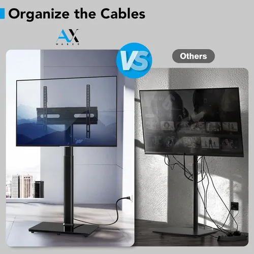 Miniatura 5 de AX WABER - Soporte de piso para TV con toma de corriente, soporte universal para TV de 27 a 65 pulgadas hasta 88 libras, giro de 70 grados, 9