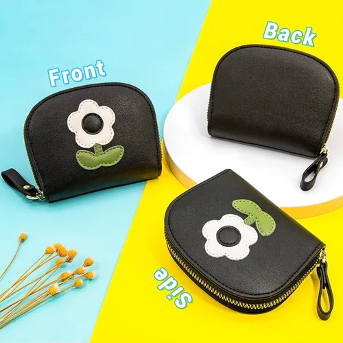 Miniatura 2 de YINHEXI RIFD - Bonita cartera con tarjetero para mujeres y hombres, pequeña cartera de cuero con cremallera para tarjetas de crédito para mujeres