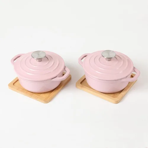 Miniatura 14 de HAWOK Mini horno holandés de hierro fundido, diámetro 5.51 pulgadas, 23 onzas, con bandeja de bambú, juego de 2, pre-sazonado