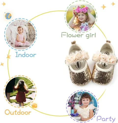 Miniatura 5 de KIDSUN Zapatos Mary Jane para bebés y niñas, suela de goma antideslizante, zapatillas de ballet para vestido de princesa, zapatos de boda, zapatos