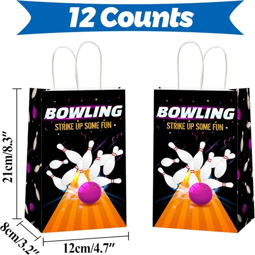 Miniatura 2 de Paquete de 12 bolsas de regalo con diseño de boliche para fiestas, bolsas de golosinas con mango para fiesta de cumpleaños con temática de boliche