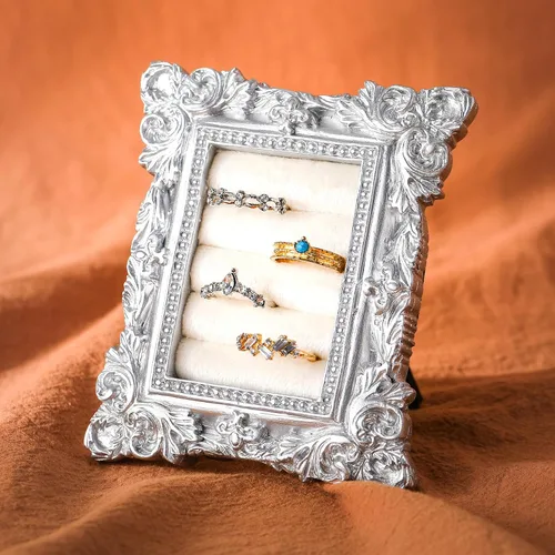 Liliaafar Soporte de anillo vintage rectangular plateado soporte de exhibición para aretes, bandeja de exhibición de aretes, aniversario,