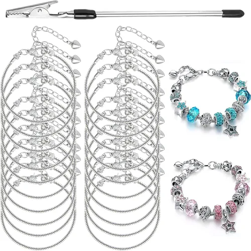 Miniatura 14 de ZYEHXED 20 piezas Cadena de serpiente con dije Pulsera con ayudante de pulsera Cadenas de serpiente ajustables con extensor de cierre de langosta 20