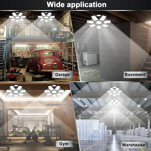 Miniatura 6 de AUDLES Paquete de 4 luces LED de garaje, 240 W, 24000 lm, 6500 K, luces LED de techo, con 7+1 paneles deformables, base con rosca E26/E27