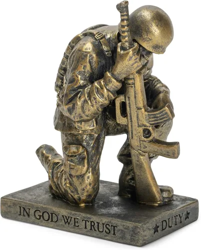 Figura de mesa de 5 pulgadas de resina dorada de soldado orando de Dicksons Duty Faith God