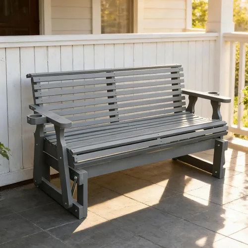 Miniatura 8 de Silla planeadora para exteriores, juego de muebles de patio de madera de 2 plazas con mesa, portavasos, respaldo alto y asiento contorneado Blanco
