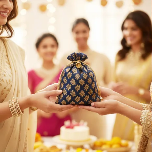 Miniatura 3 de Touchstone Bolsas con cordón de tela tradicional india, hechas a mano, perfectas para regalos, joyas, bodas, bolsas, bolsas, Potli, -Mimosa