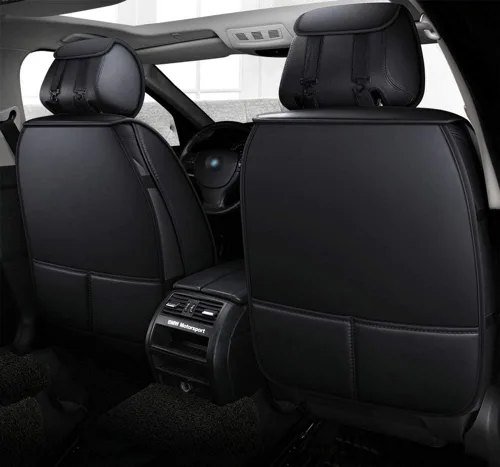 Miniatura 3 de Bling - Fundas de asiento de automóvil de seda y cuero retro con celosía, ajuste universal (negro básico)
