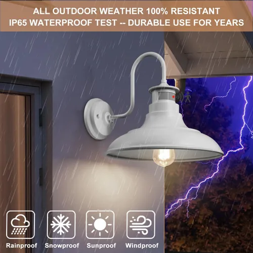 Miniatura 8 de Paquete de 2 apliques de pared de cuello de ganso estilo granja, luces de granero, sensor de movimiento y del anochecer al amanecer, accesorios