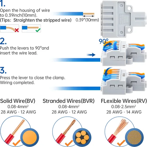 Miniatura 4 de 10 conectores de cable de palanca, conector de cable de cableado rápido, bloque de terminales de conductor a presión (2 en 6 salidas)