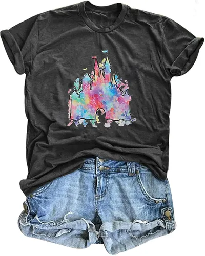 Camiseta mágica para mujer, camiseta de reino mágico con estampado de castillo, camiseta familiar de manga corta, tops casuales de verano
