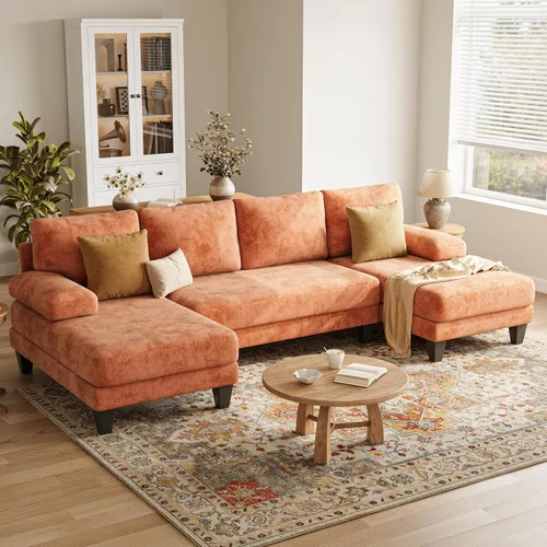 Miniatura 11 de Sofás seccionales en forma de U para sala de estar, sofá modular moderno de 112 pulgadas, sofá de felpilla gris oscuro con diván doble