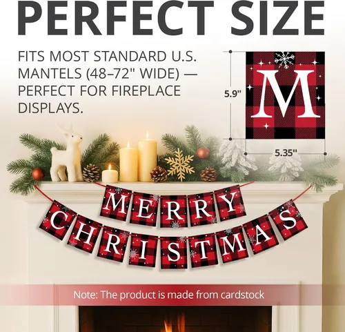 Miniatura 2 de X-Protector Bandera de Feliz Navidad - Letrero de Feliz Navidad de Plátanos Búfalo para Repisa de Chimenea - Decoraciones Premium de Navidad