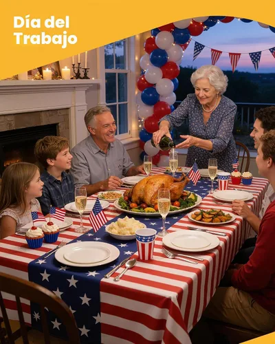 Miniatura 8 de Niuara Mantel de bandera estadounidense, paquete de 4 manteles patrióticos desechables de 54 x 108 pulgadas para mesas de 6 pies, decoraciones del 4