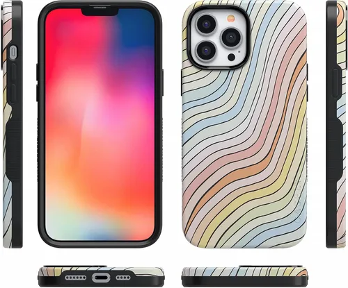 Miniatura 5 de Casely Funda para iPhone 13 Pro Ride The Wave Forro de arcoíris pastel Diseño protector audaz Compatible con MagSafe