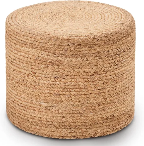 Miniatura 20 de Wimarsbon Taburete natural de algas marinas, otomana redonda tejida a mano, para sala de estar, asiento al aire libre (natural y negro)