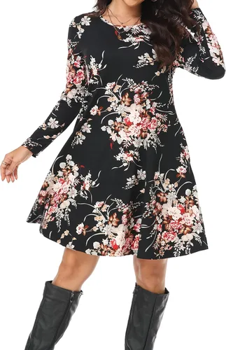 Miniatura 2 de Vestido casual para mujer, holgado, de manga larga, con volantes, cuello redondo, con bolsillos