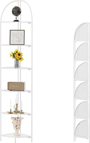 Miniatura 9 de Crofy Estante esquinero plegable de 3 niveles, soporte de esquina de metal para plantas con marco negro y estantes negros, estante de exhibición