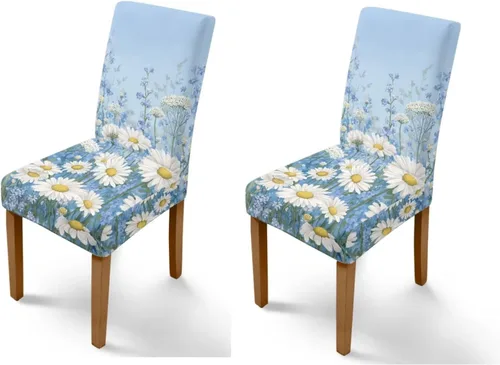 Miniatura 48 de HUGS IDEA Yellow Floral Chair Covers for Dining Room Set of 2 Flowers Kitchen Chair Covers Washable Dining Chairs Slipcovers Cubre Sillas