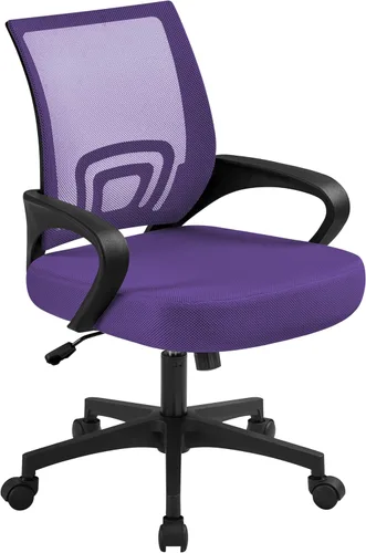 Miniatura 12 de Yaheetech Silla de oficina de malla con respaldo medio, ajustable, ergonómica, silla de trabajo para computadora, giratoria rodante con soporte