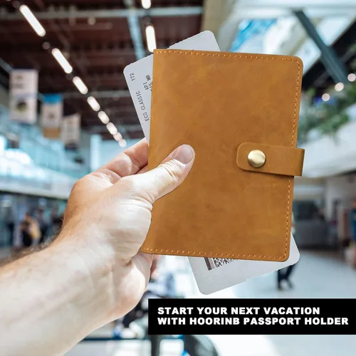 Miniatura 7 de Funda de cuero de grano completo para pasaporte para hombres y mujeres, cartera de pasaporte y tarjetero de vacuna, funda para pasaporte, cartera