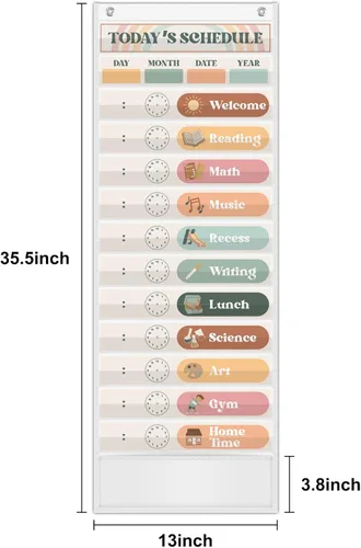 Miniatura 7 de Boho Tabla de Bolsillo con Horario Diario para el Aula con 24 Tarjetas, Decoración de Bienvenida para el Regreso a la Escuela, Blanca