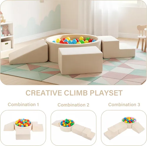 Miniatura 7 de Tiita Juguetes de escalada con pozo de bolas para niños pequeños, 4 piezas de bloques de escalada de espuma para bebés, juego de actividades suaves