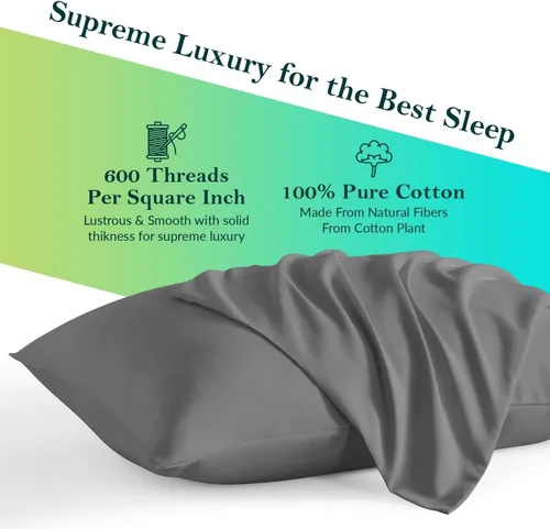 Miniatura 3 de Juego de 2 fundas de almohada de viaje de 12 x 16 pulgadas, con cierre de cremallera, 600 hilos, 100% algodón egipcio suave, fundas de almohada
