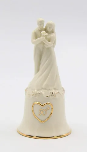 Figura decorativa de campana de porcelana fina para pareja, 50 aniversario, 5-5/8 pulgadas de alto