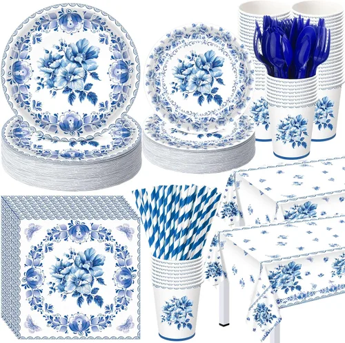 Miniatura 10 de Potchen 452 piezas temáticas de suministros de fiesta para 50 invitados, platos de papel, servilletas, vasos, manteles, cubiertos y pajitas