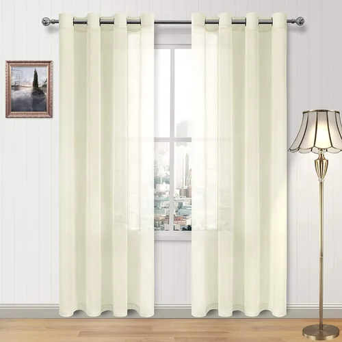 Miniatura 150 de DWCN Cortinas traslúcidas color verde frijol para sala de estar y dormitorio - Cortinas voile con aspecto de lino sintético con ojales en la parte