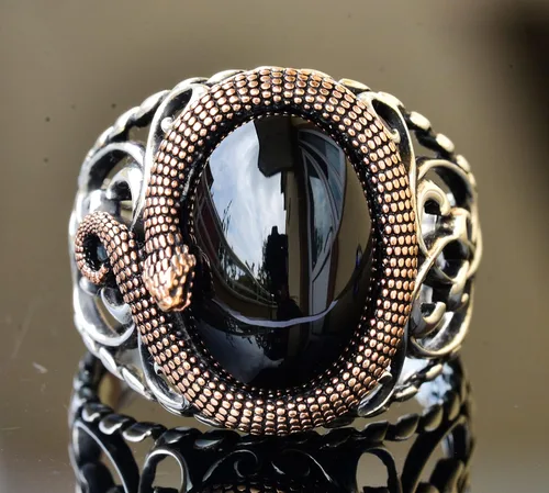 Miniatura 2 de Enigmatic Serpent 925K Sterling Silver Men's Gemstone Ring - Symbolic Power & Handcrafted Intricacy
