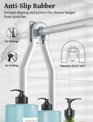 Miniatura 4 de YASONIC Organizador de Ducha Colgante - Organizador de Ducha que Nunca se Oxida - Organizador de Aluminio Sobre la Cabeza con 10 Ganchos para Plata