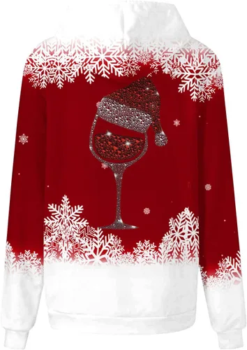 Miniatura 5 de Shiyingl Fashion Wine Glass Graphic Print Hoodies for Women Casual Long Sleeve Funny Christmas Pullover Comfy Sweatshirt Tops