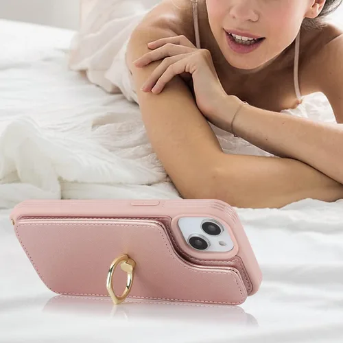 Miniatura 6 de Lipvina Funda para iPhone 14 Plus con tarjetero y correa para mujer, cordón cruzado, bloqueo RFID, soporte de anillo de soporte, cierre a presión