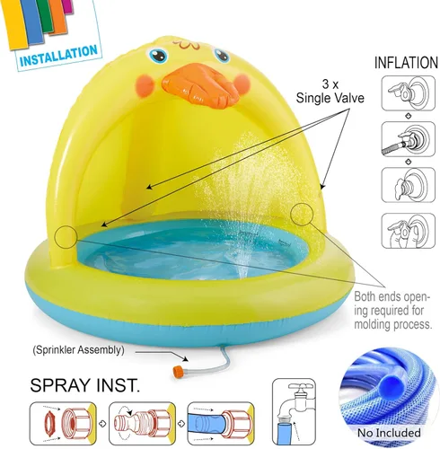 Miniatura 4 de Piscina para bebés con sombra, juego de piscina Sprinkle and Splash, bañera de pato al aire libre de 39 pulgadas
