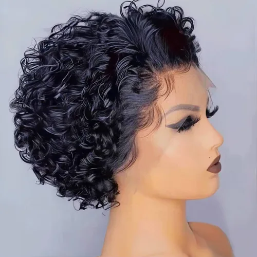 Miniatura 9 de INSTASTYLE Pelucas rubias degradadas con encaje frontal de 6 pulgadas, cabello humano de 13 x 1, corte Pixie, pelucas cortas rizadas de encaje HD