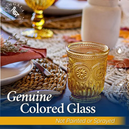 Miniatura 5 de Juego de vasos de beber ámbar Yungala, conjunto de 6 vasos de vidrio ámbar, vasos pequeños de agua de 8 oz, vasos de hobnail aptos