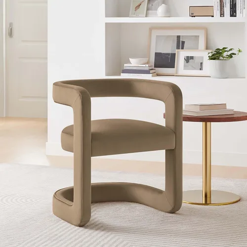 Miniatura 5 de Modway Winslow Silla de comedor de terciopelo resistente a las manchas en alabastro, sillón de barril con respaldo abierto, silla de comedor