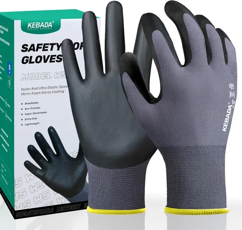 Miniatura 12 de Kebada W2 - Guantes de trabajo unisex, aptos para pantalla táctil, con agarre, elásticos, recubiertos de nitrilo, para jardinería, manejo de Gris