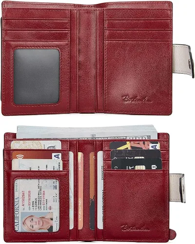 Miniatura 2 de BOSTANTEN - Billetera de cuero para mujer con bloqueo RFID, pequeña, con cremallera, de bolsillo, para tarjetas, con ventana para documento
