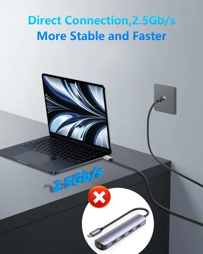 Miniatura 2 de CERRXIAN Cable Ethernet USB A a 2.5 Gbps de 6.5 pies, adaptador Gigabit RJ45 LAN a tipo A, convertidor de cable de red Cat directamente conectado a