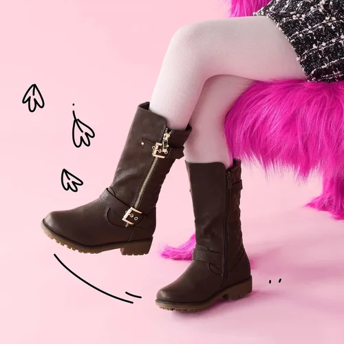 Miniatura 2 de DREAM PAIRS - Botas de invierno para montar en motocicleta para niñas, con forro de piel sintética, altura hasta la rodilla, tallas ToddlerLittle