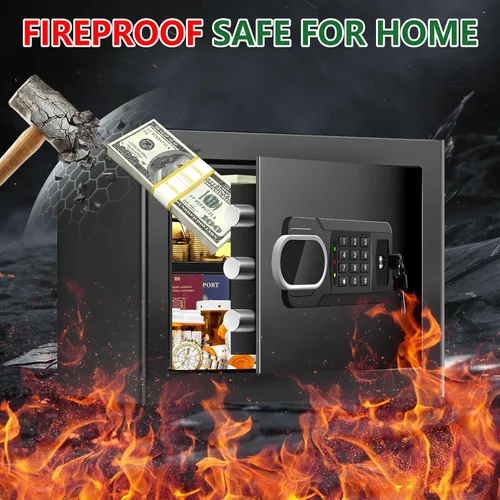 Miniatura 2 de Caja de seguridad pequeña contra incendios de 1.3 pies cúbicos para el hogar, caja de seguridad ignífuga con teclado digital, llaves de repuesto