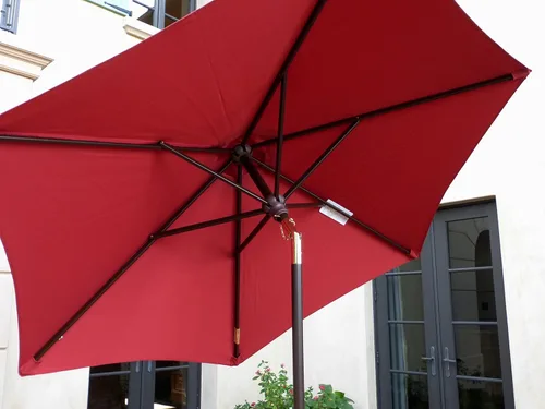 Miniatura 6 de Formosa Covers Sombrilla de patio al aire libre de madera roja ladrillo de 7 pies, estilo mercado, mecanismo de inclinación, acabado de aceite